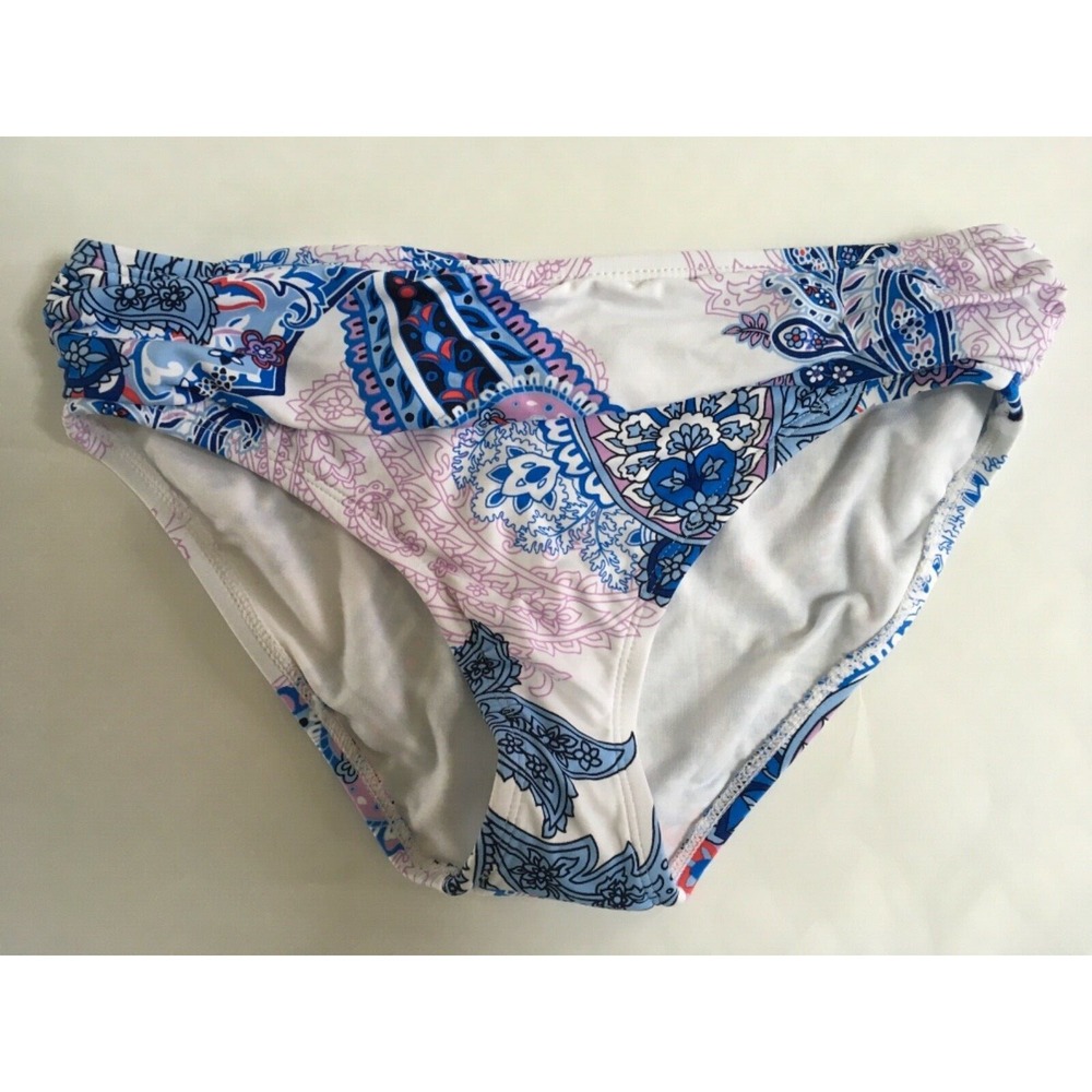 Tommy Bahama Pearl High-Waist Sash Bikini Bottoms Sz XS Paisley Blue White